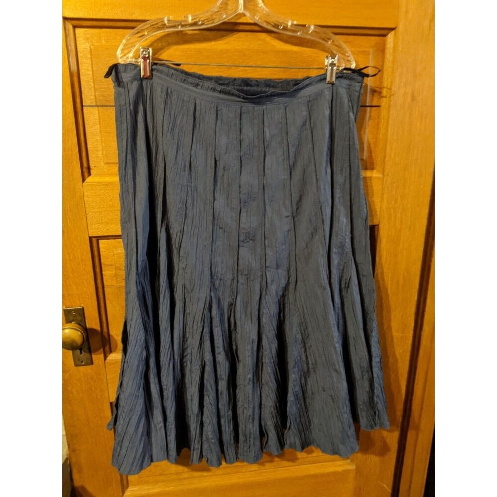 Adam Jacobs Size L large Skirt Crinkle Lined Blue Midi Long